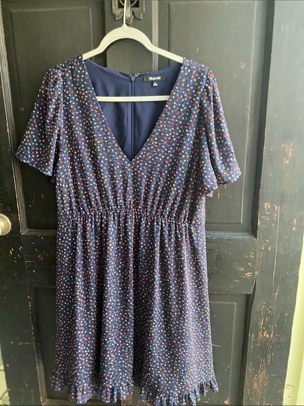 Madewell Navy Multicolor Polka Dot V-Neck Dress